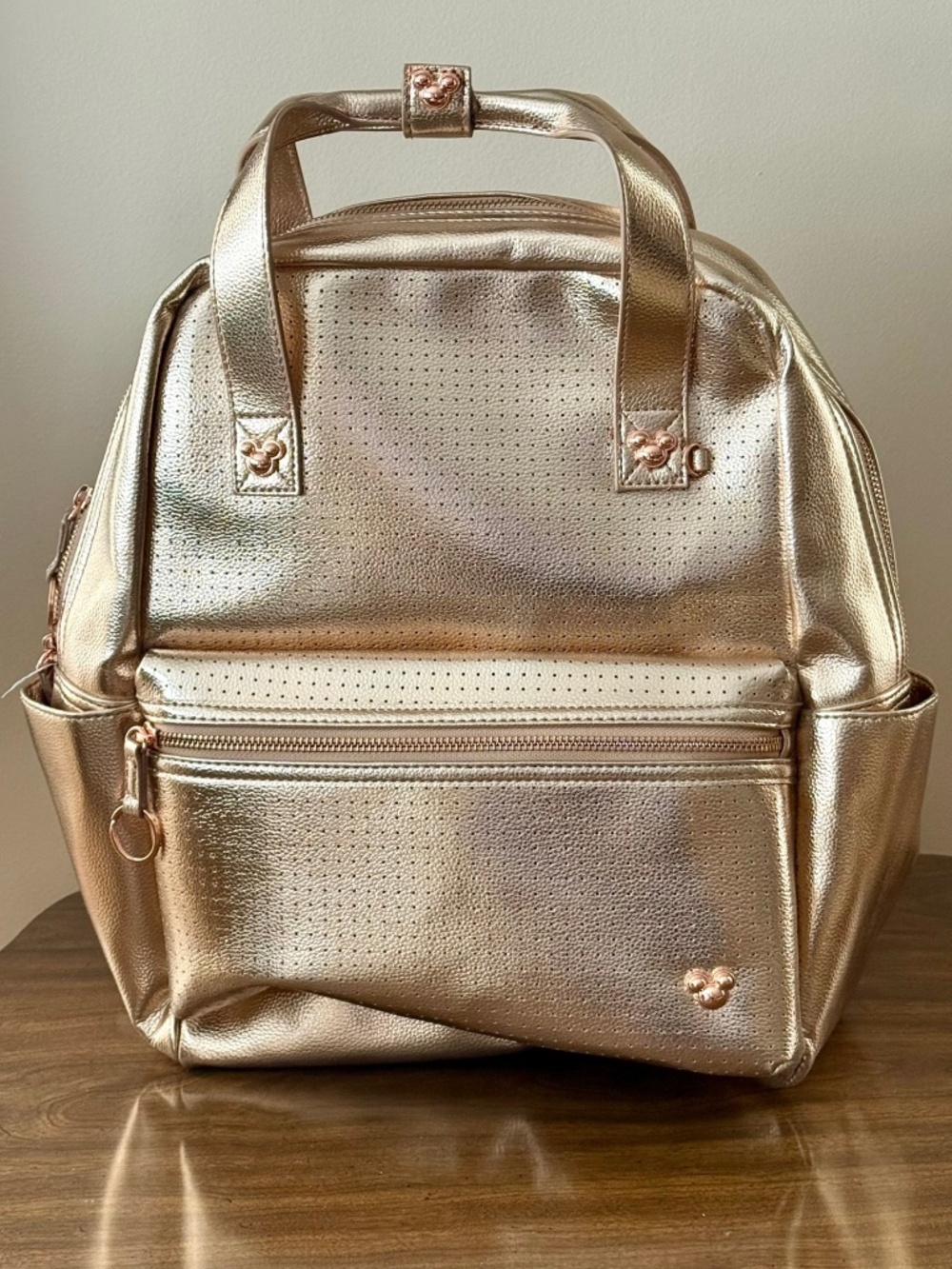 Disney Rose Gold Mickey Mouse Icon Pin Trading Backpack